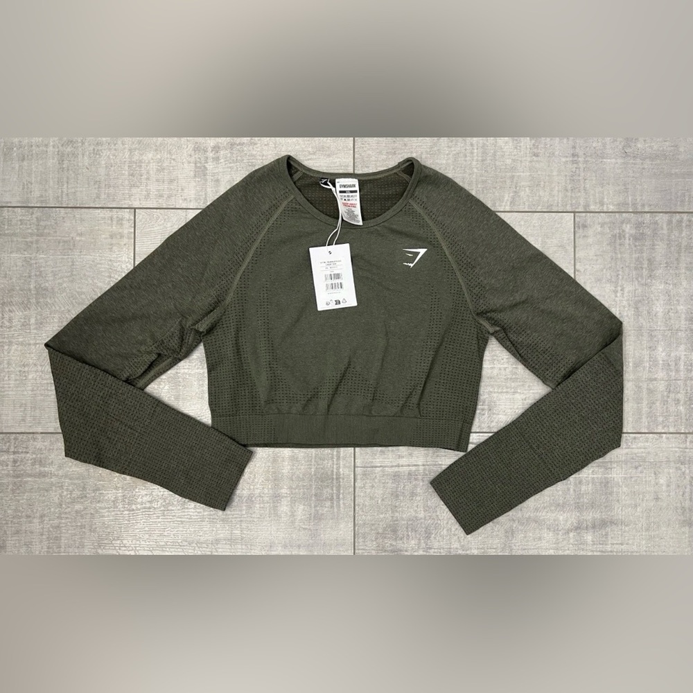 New Women’s Gymshark Vital Seamless 2.0 Long Sleeve Crop Top XXL Green